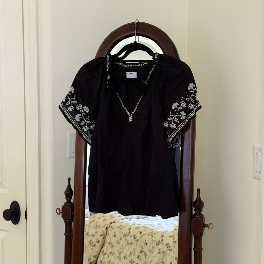 Old Navy Black Embroidered Top